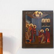 19th Century oak Traditional Religious Icon Saint Healing a Sick Person