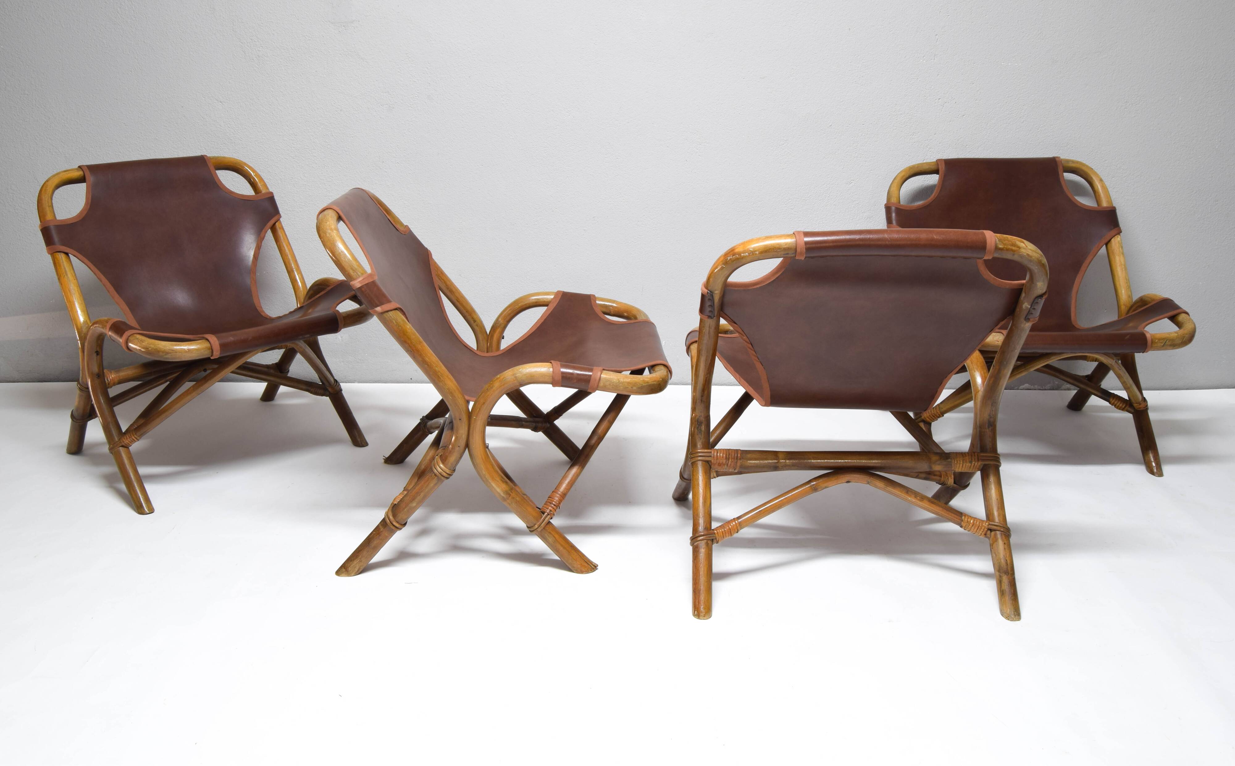 Set of four Mid-Century Modern bamboo armchairs, Spain, 1960