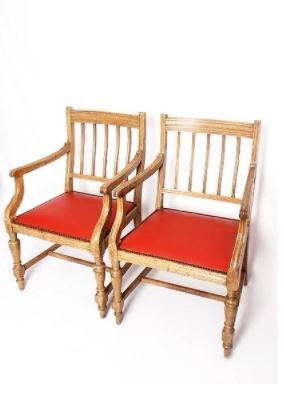 Wood and leather armchairs