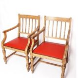 Wood and leather armchairs