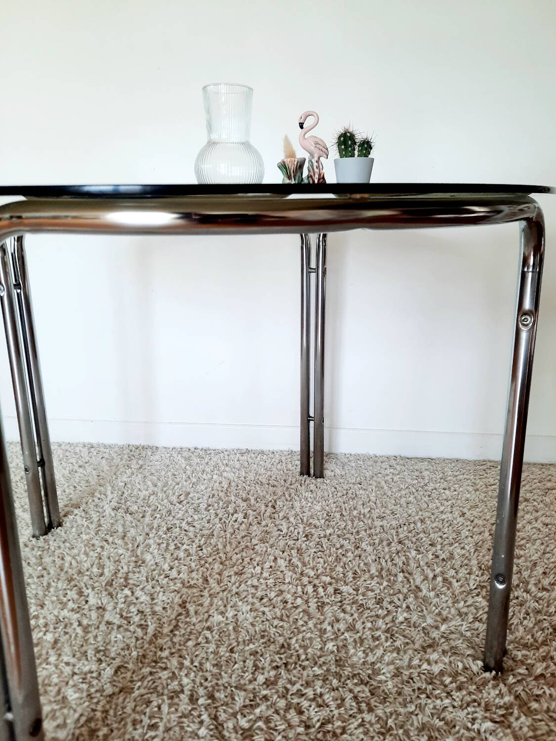 Space Age dining table smoked glass - chrome 70's