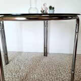 Space Age dining table smoked glass - chrome 70's