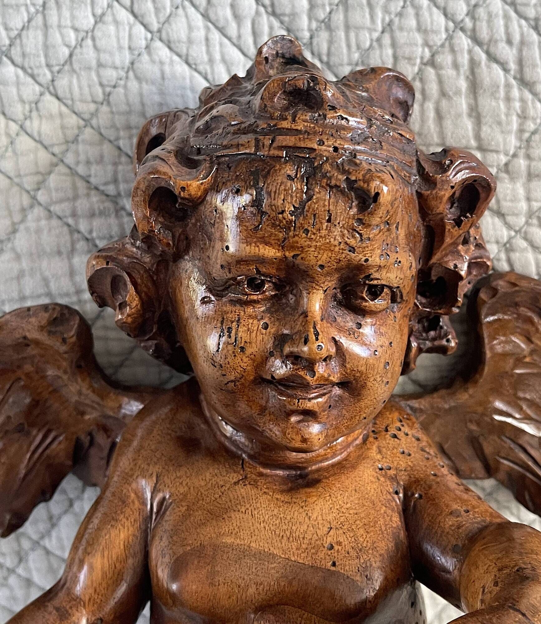 18th Century Carved Wooden Angel/Chestnut/Putto