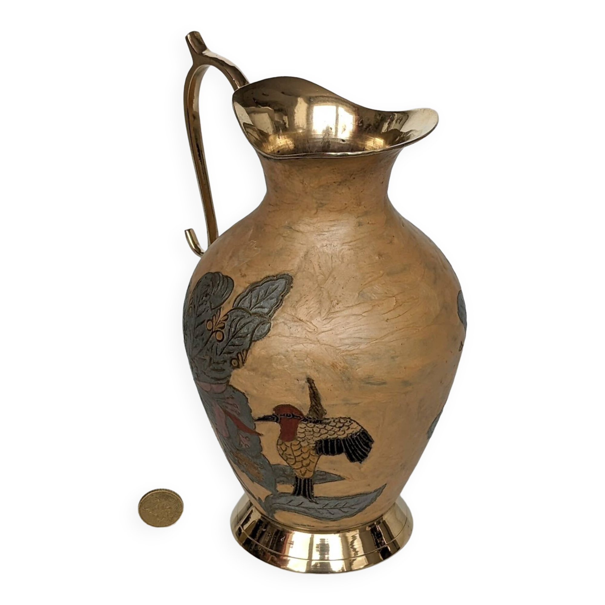 Pitcher, Hand painted brass jug