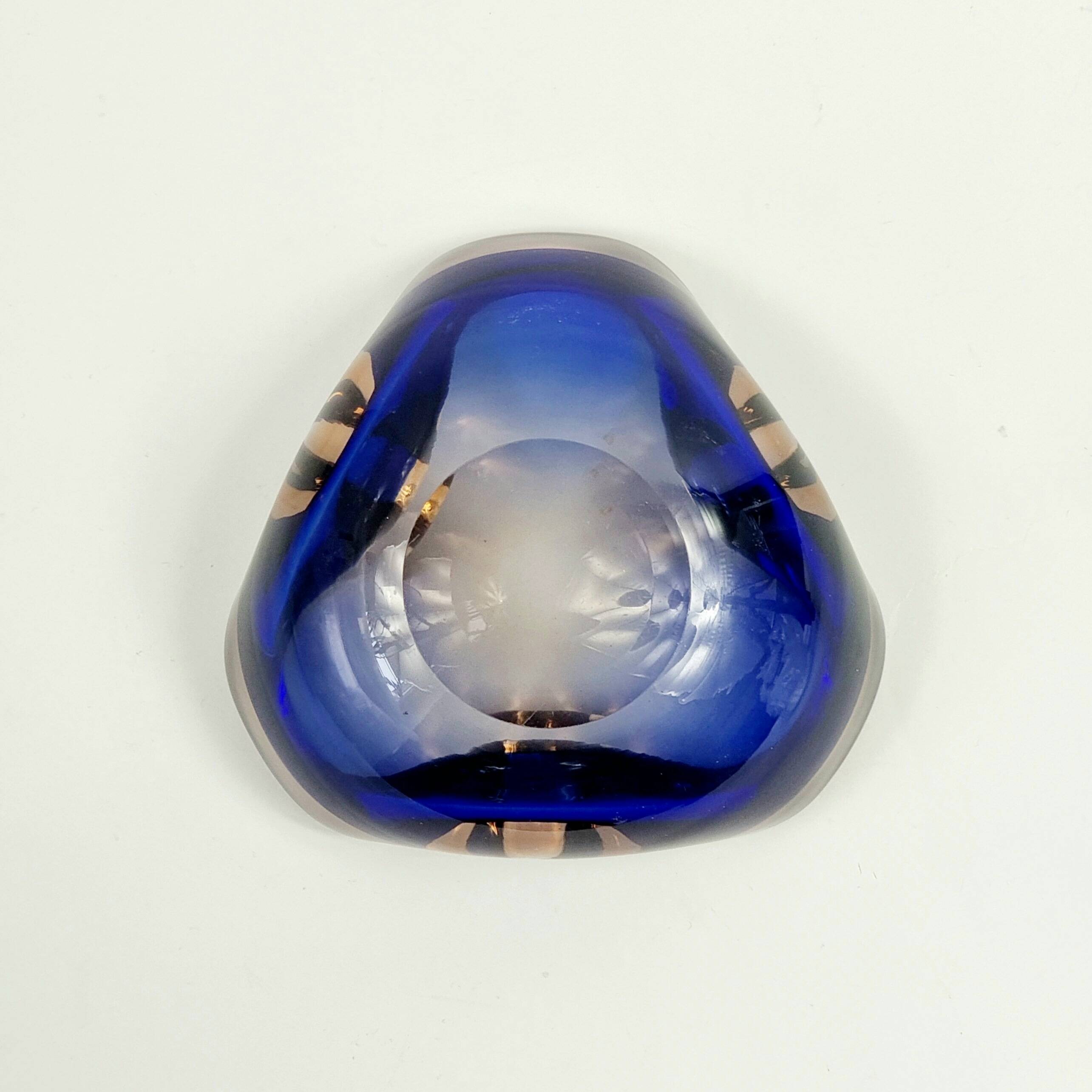 Mid-Century Blue Murano Glass Bowl/Ashtray by Flavio Poli for Seguso, 1960s