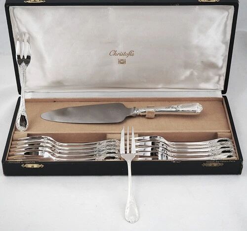 Christofle Marly, cake service: 12 forks + serving cake knife.