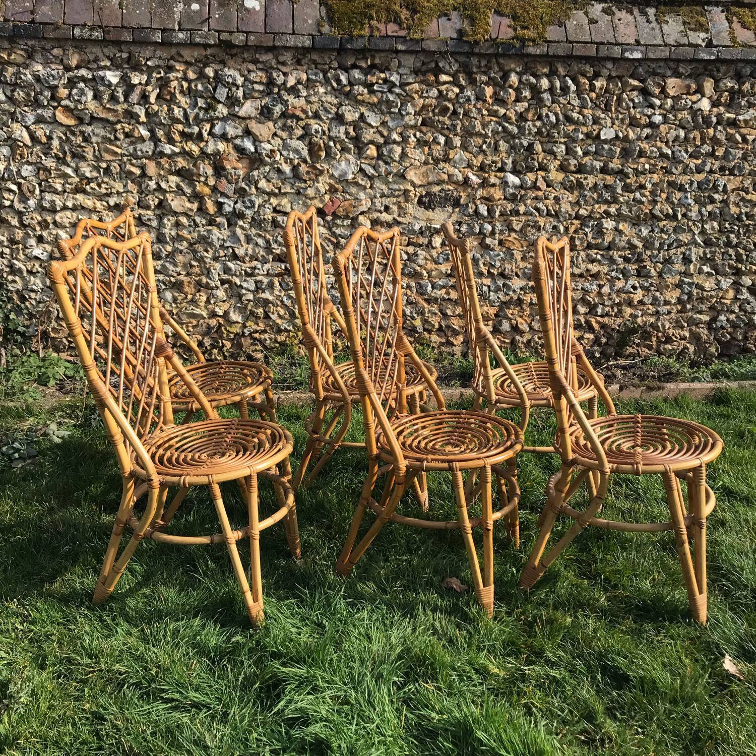 6 vintage wicker chairs 1960