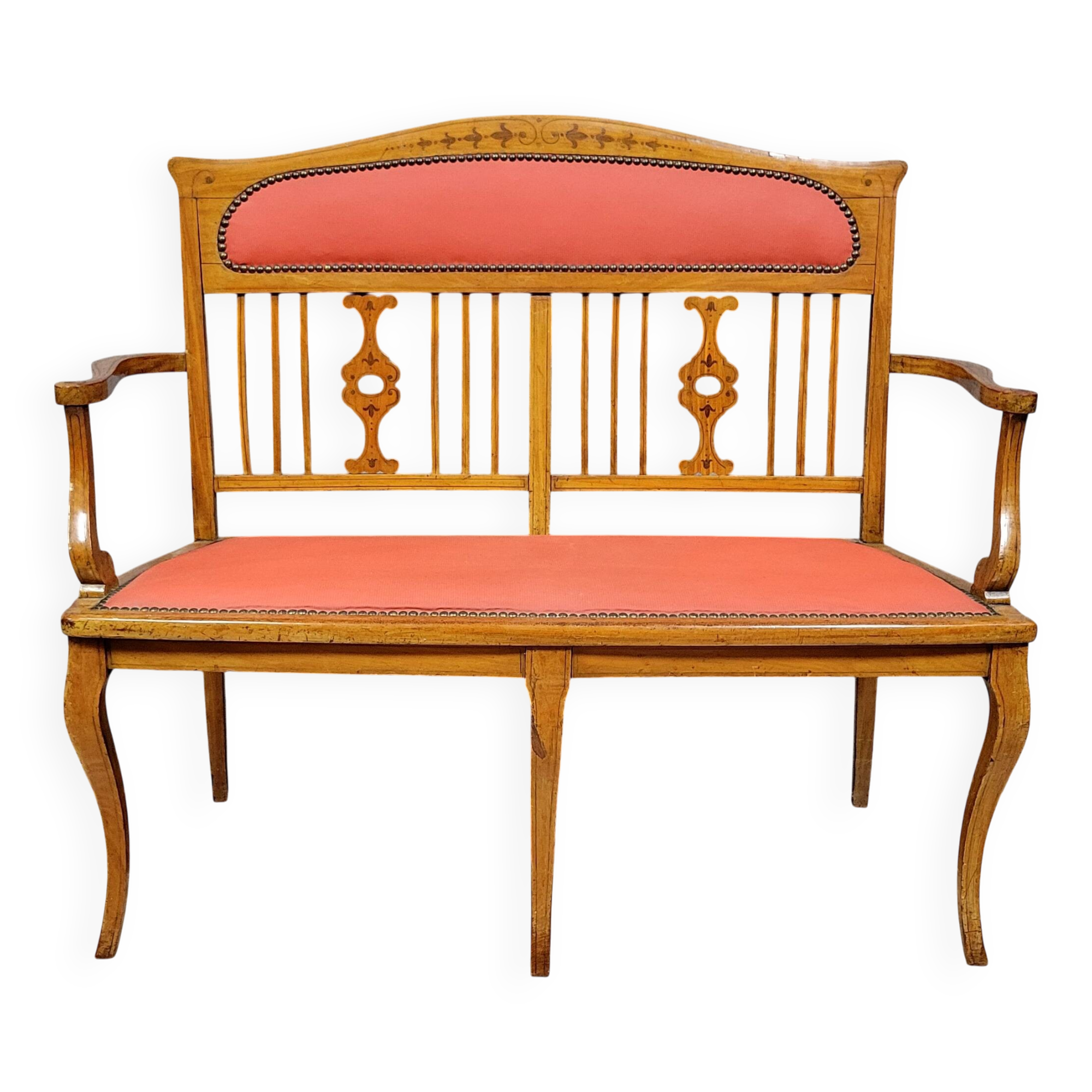 Art Nouveau period bench in light wood and marquetry circa 1900