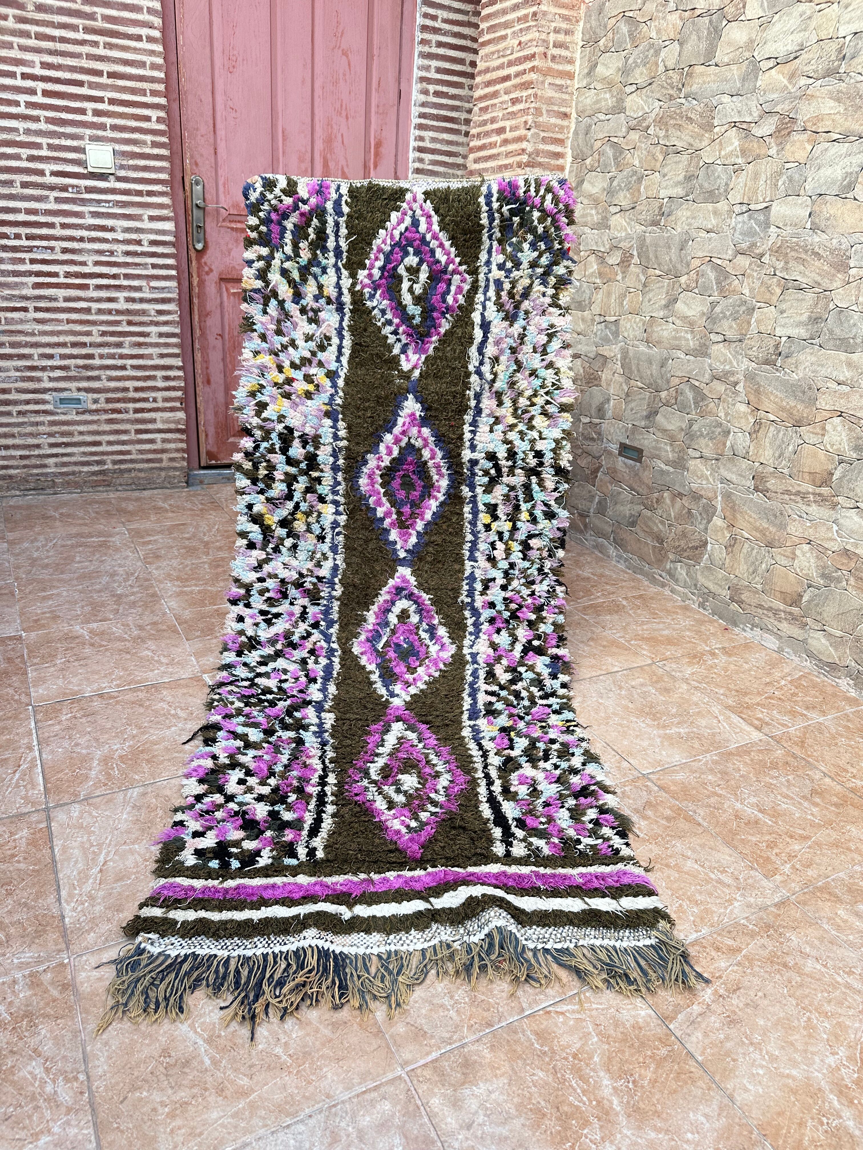 Vintage Boucherouite Berber hallway rug: Moroccan rug