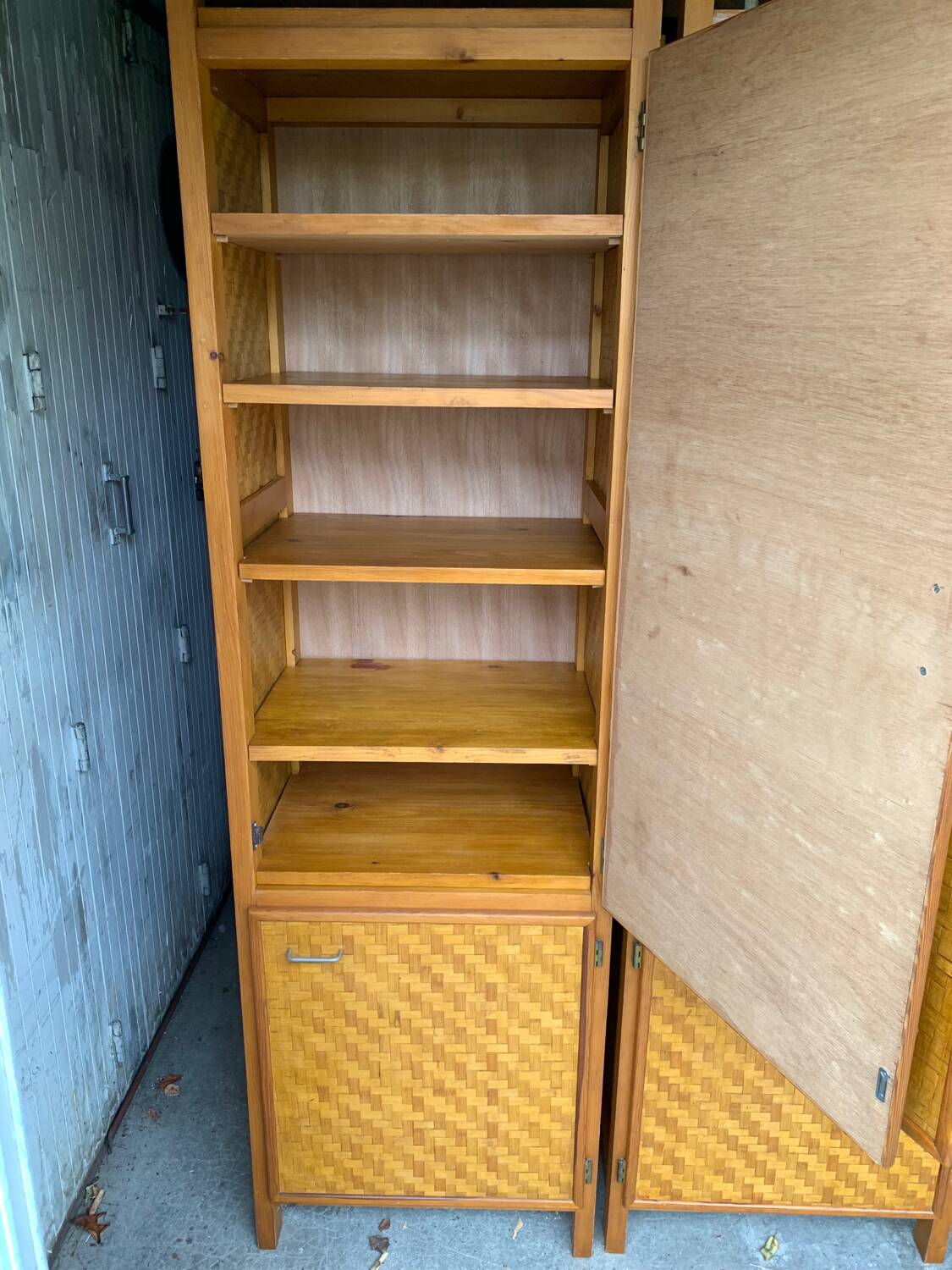 Bamboo cabinet woven and modular pine vintage 1960