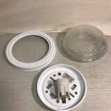 Old ceiling light molded glass vintage white metal support