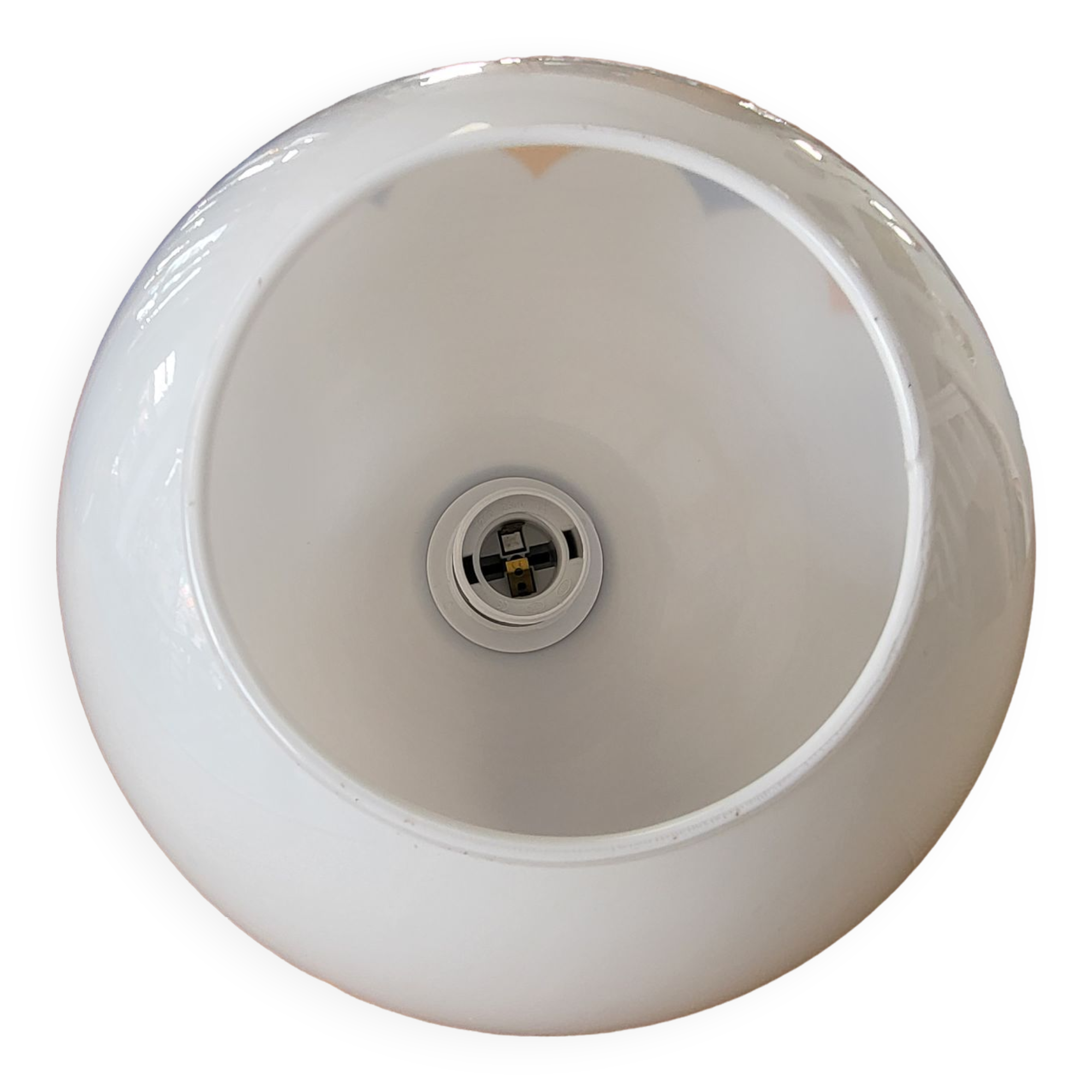 Suspension ball in opaline white geometric patterns orange and blue years 60/70