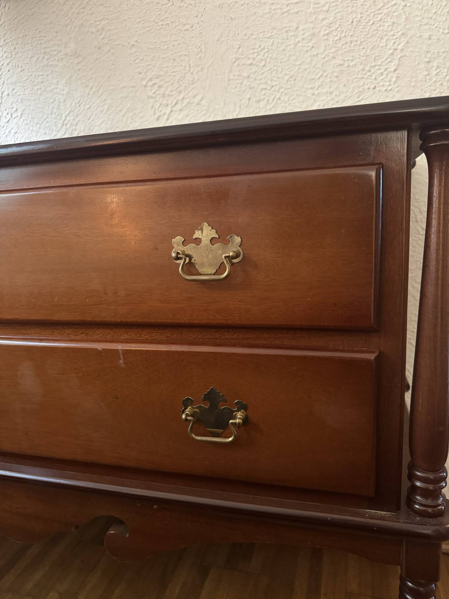 Vintage chest of drawers in solid cherry wood, 2 large drawers, Louis XVI style.