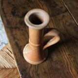 Candle holder with handle, vintage marbled stoneware