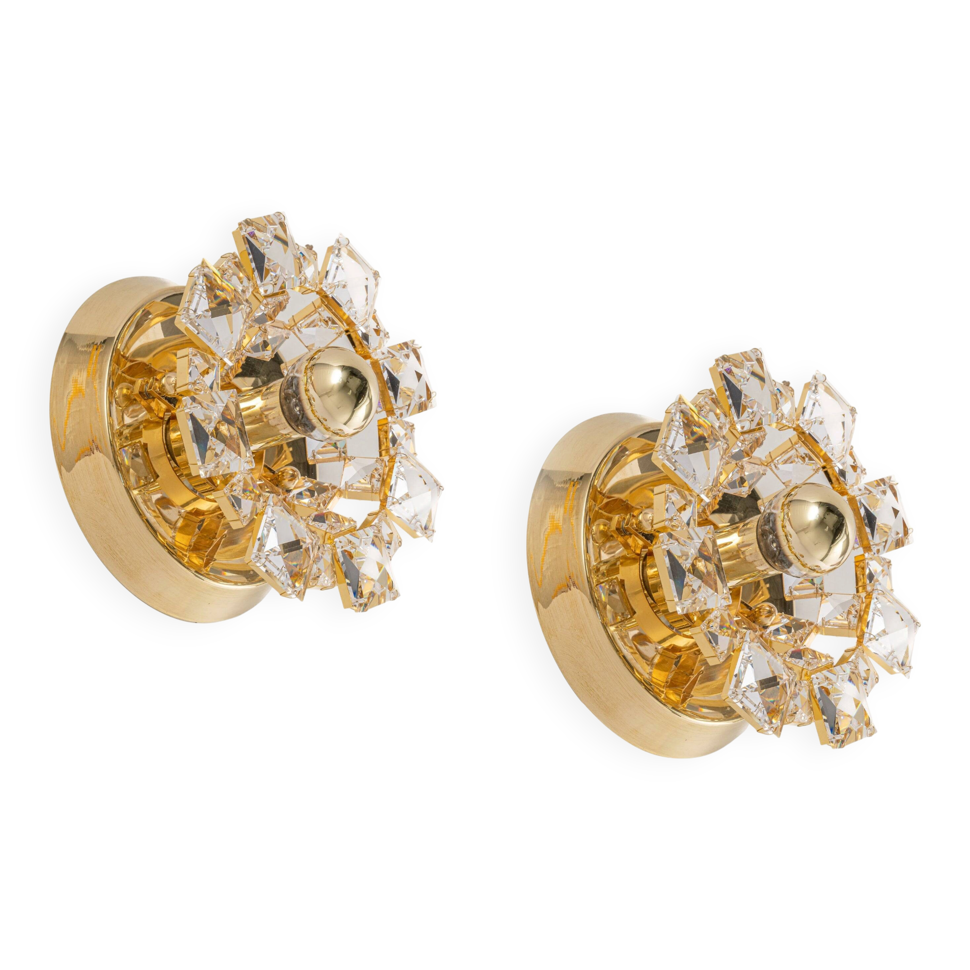 Pair of wall sconces in gilded crystal by Palwa, Germany, 1960s.