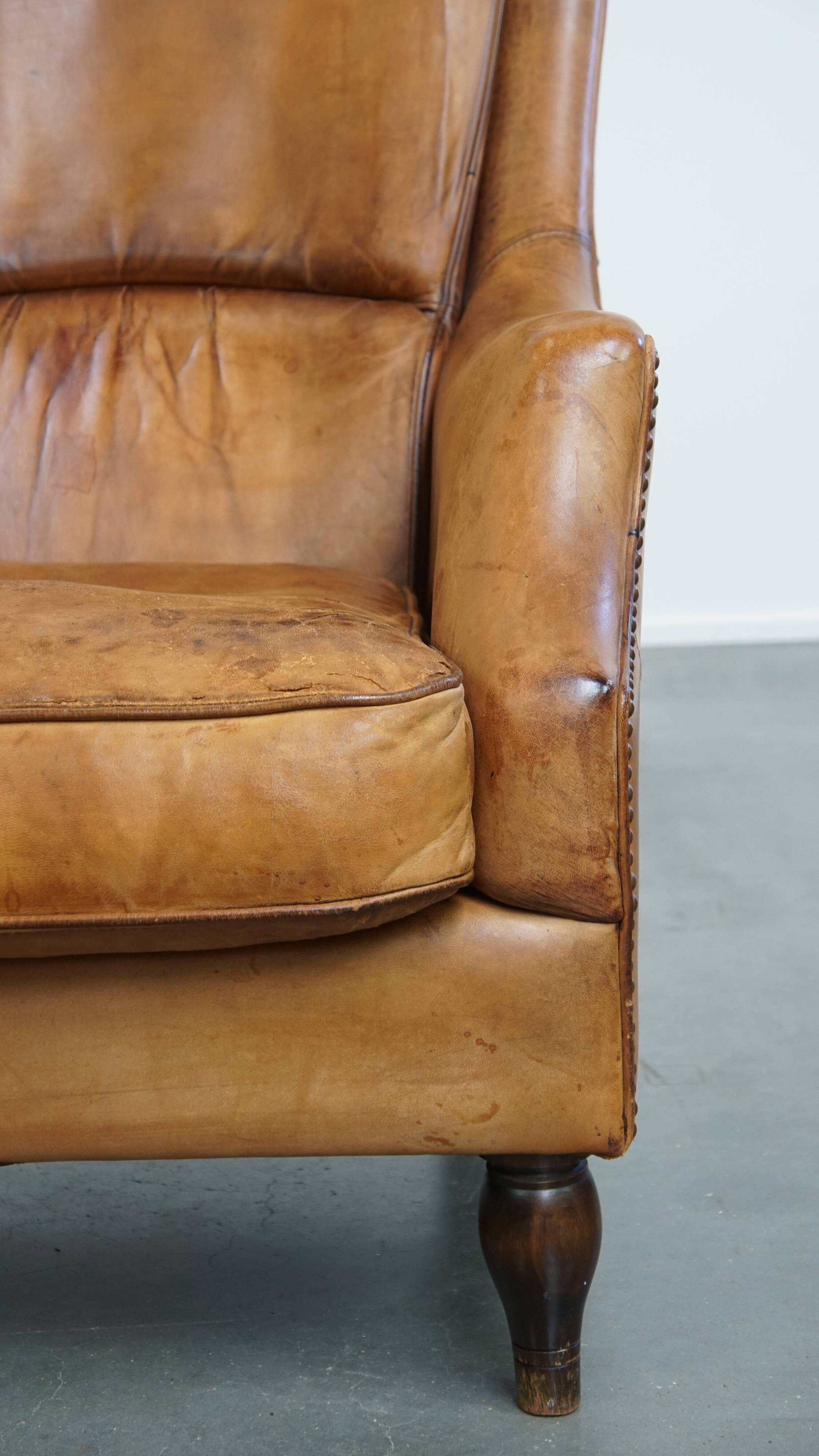 Vintage Armchair Made of Sheepskin Leather