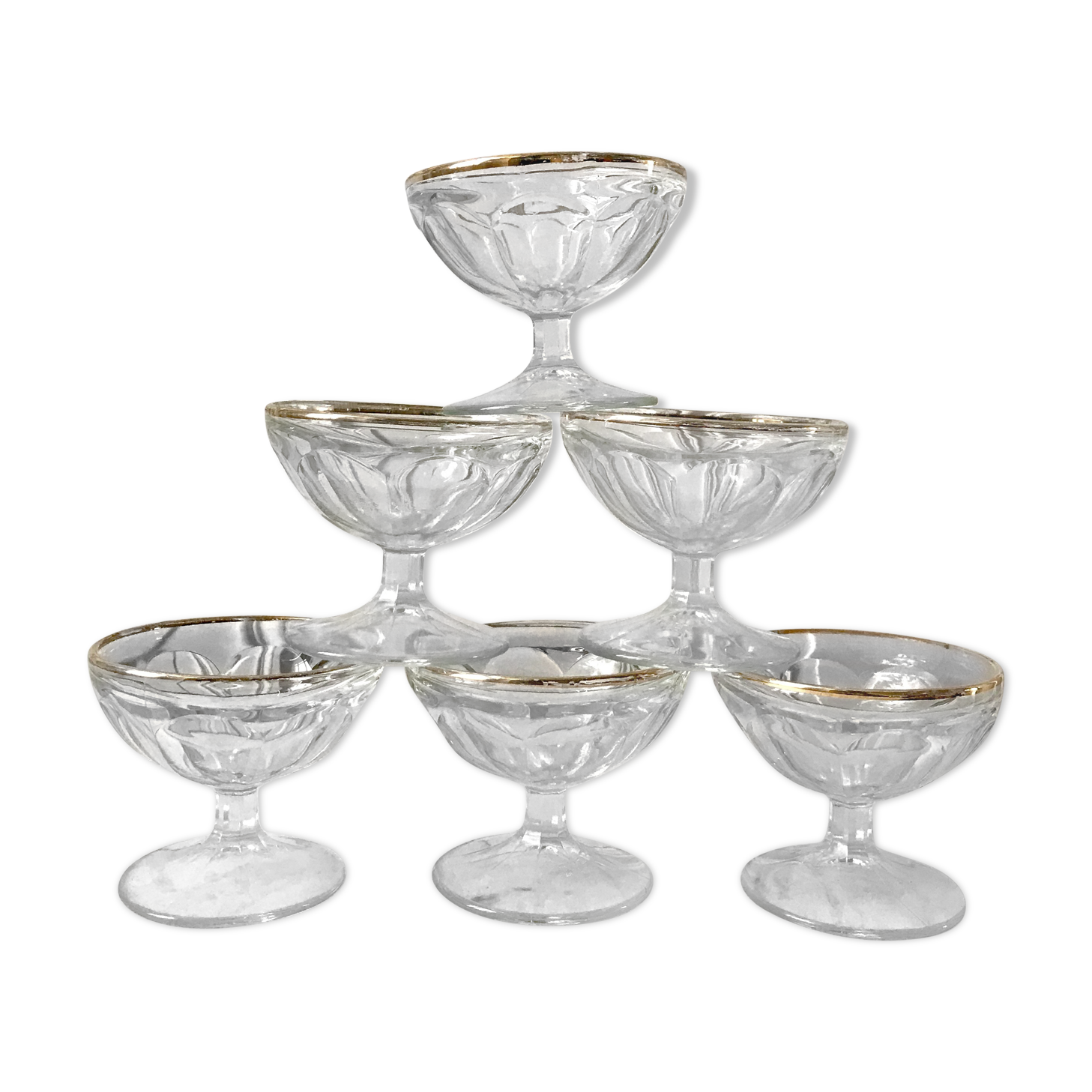 Lot of 6 moulded glass champagne glasses