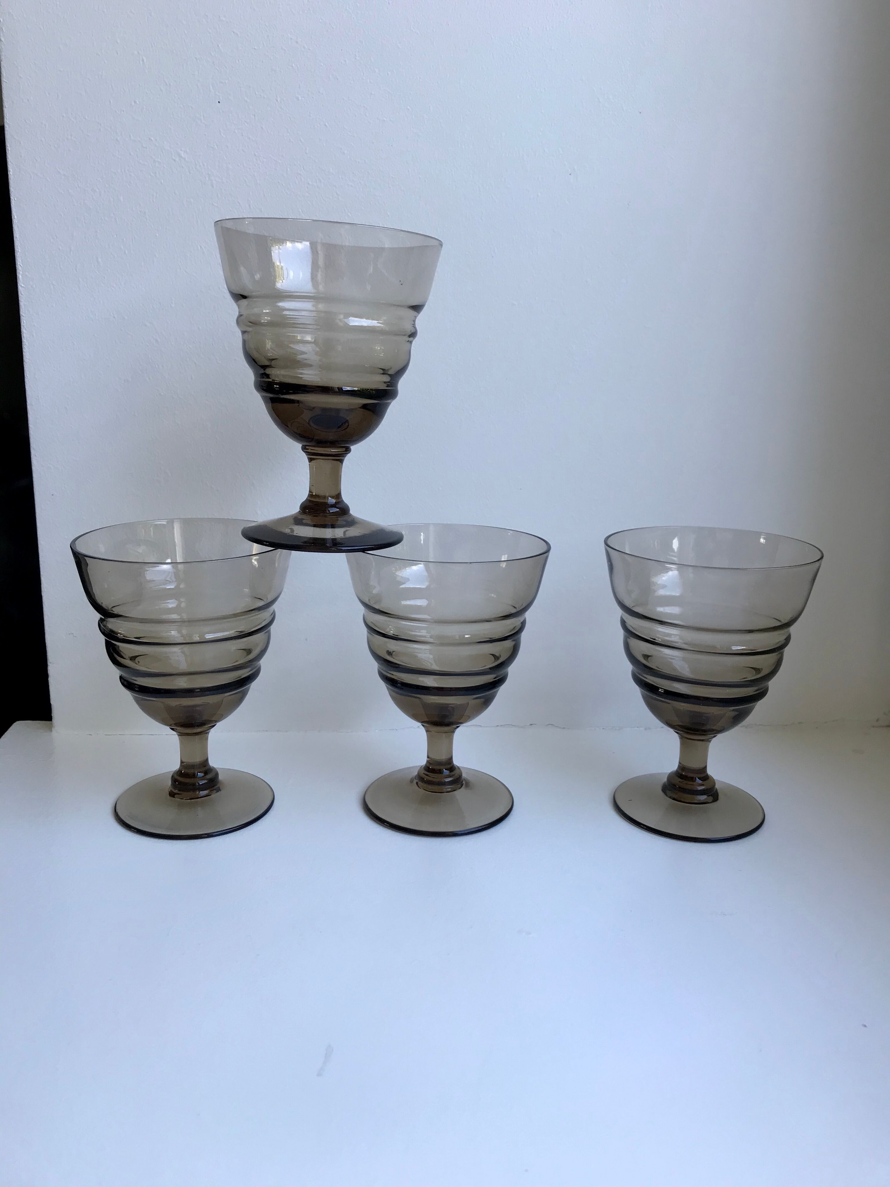 Set of 4 glasses in smoked glass 70s