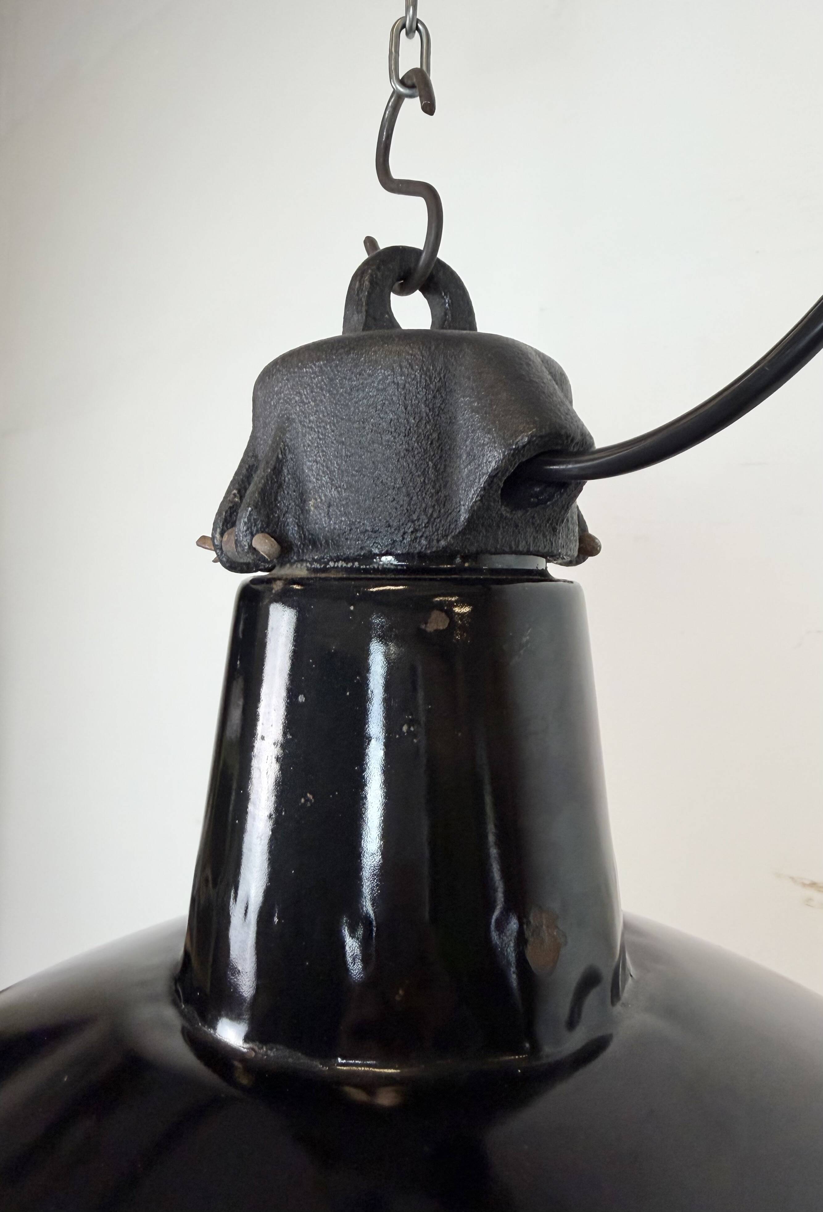 Industrial Black Enamel Factory Lamp with Cast Iron Top, 1950s