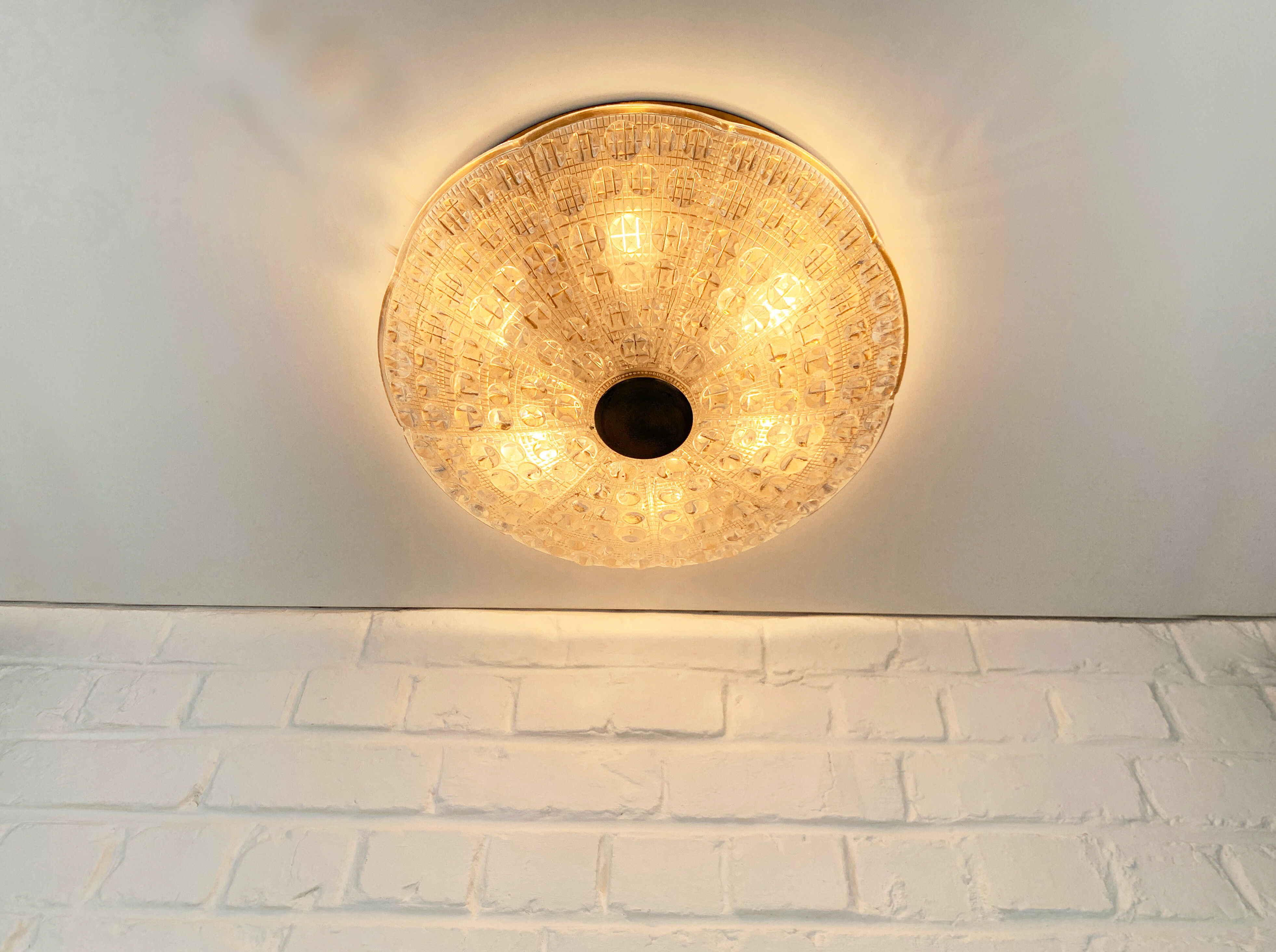 ceiling lamp by carl fagerlund for Lyfa, glass & brass, Denmark, 1960s