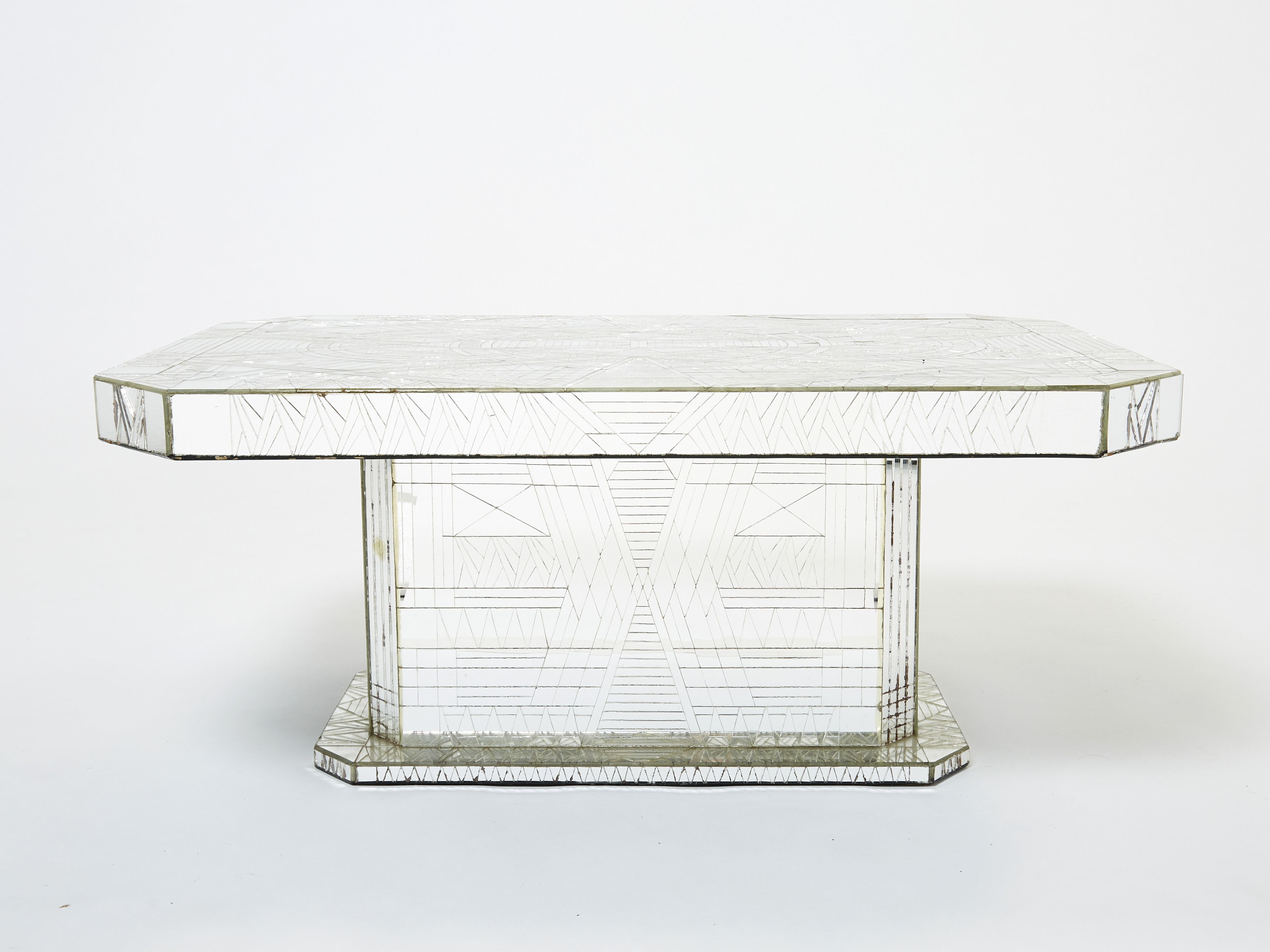 Rare coffee table in mosaic of mirrors by Daniel Clément around 1970