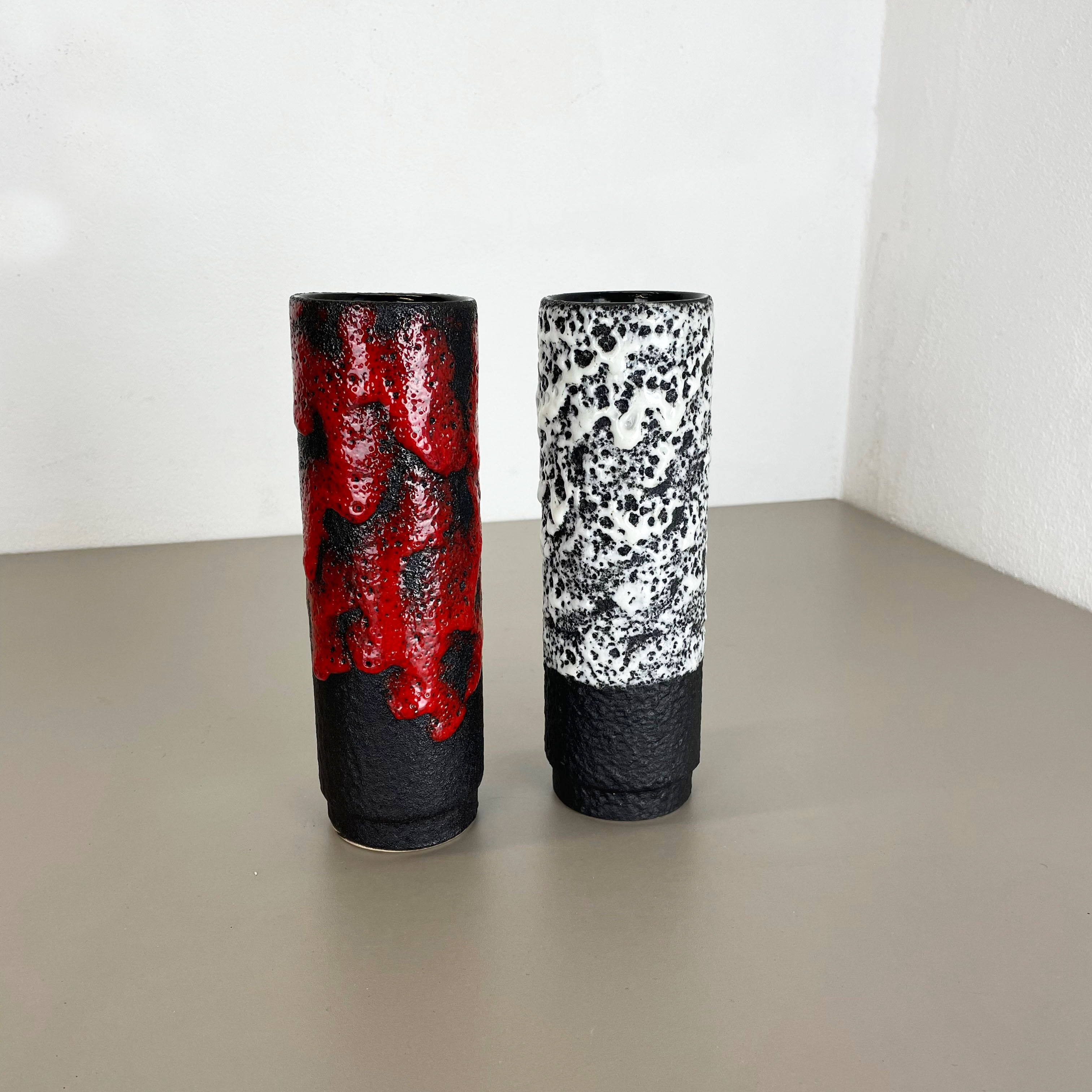 Set of Two Pottery Fat Lava Vases "Black-red-white" by Jopeko, Germany, 1970s