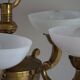 A modern Danish Art Deco chandelier, glass and brass, 1940s.
