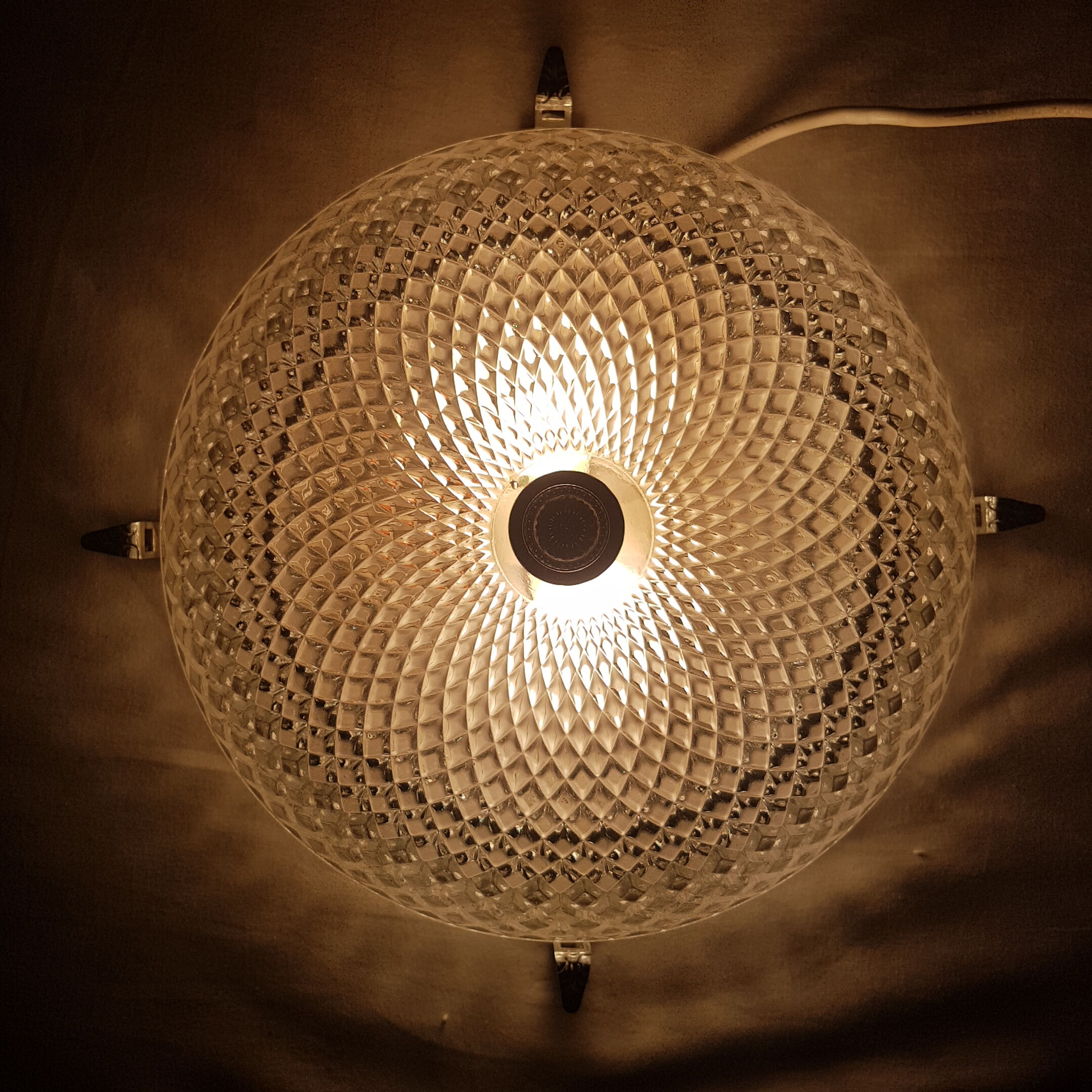 Glass and chrome ceiling light