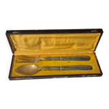vintage metal silver-plated & bakelite salad service 28cm antique box