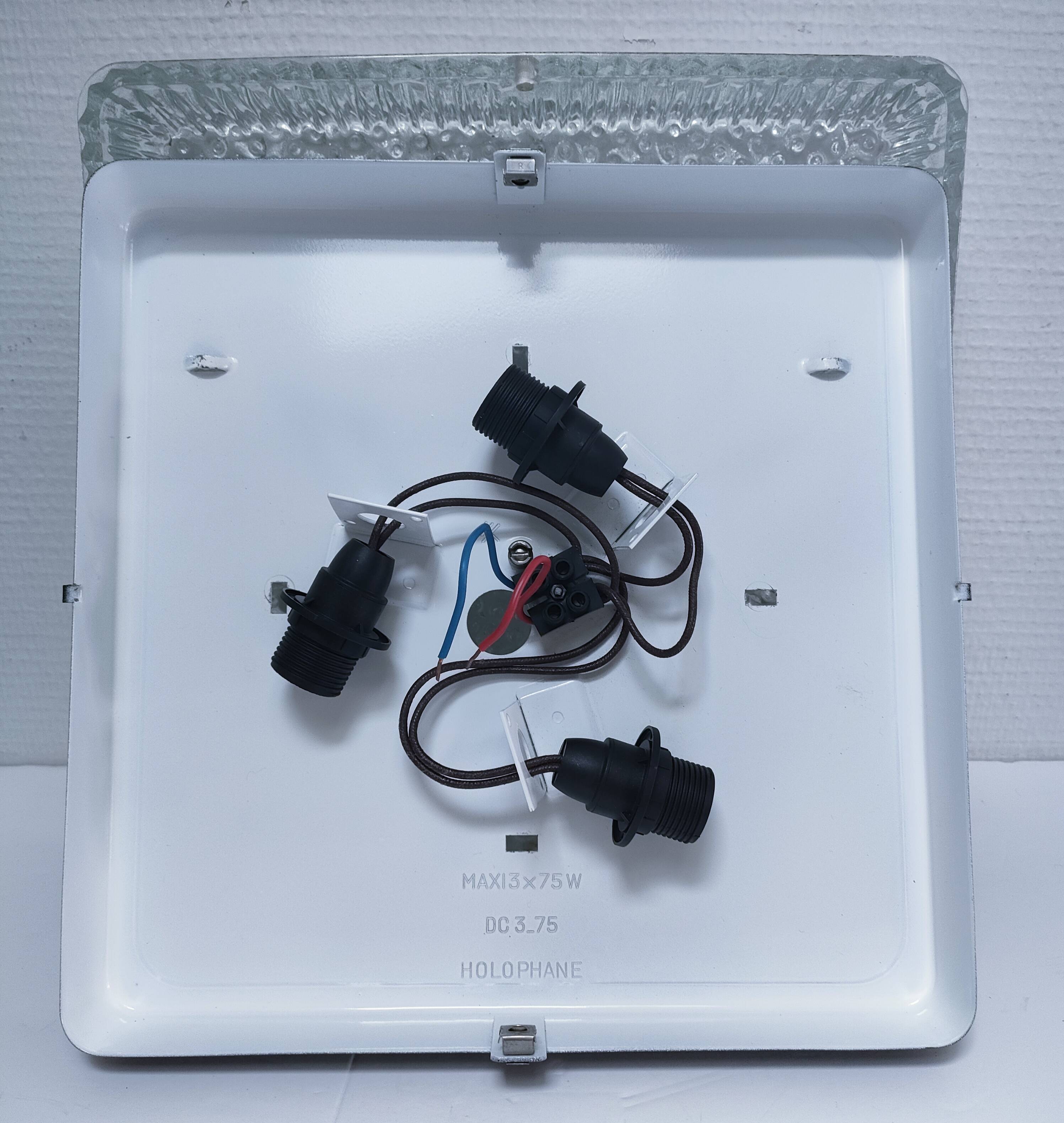 Holophane square wall lamp XL glass design 60s