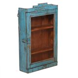 Ancienne vitrine murale art déco en teck birman patine bleue d’origine