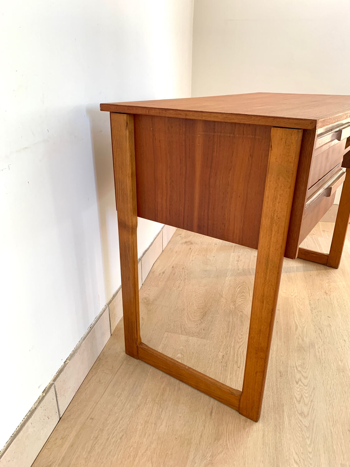 Scandinavian wooden desk sled feet