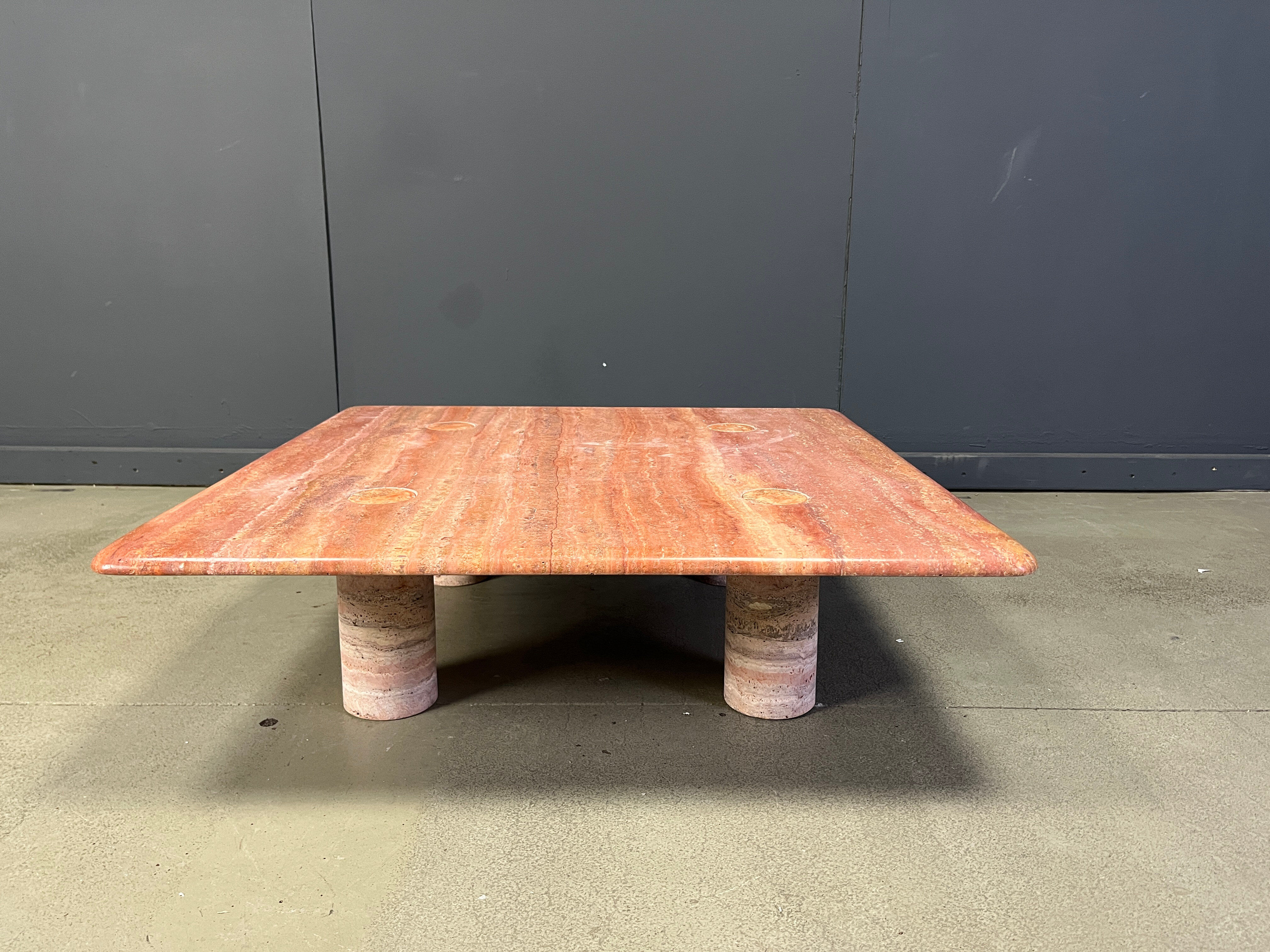 Angelo Mangiarotti red travertine coffee table for Up&Up, Italy