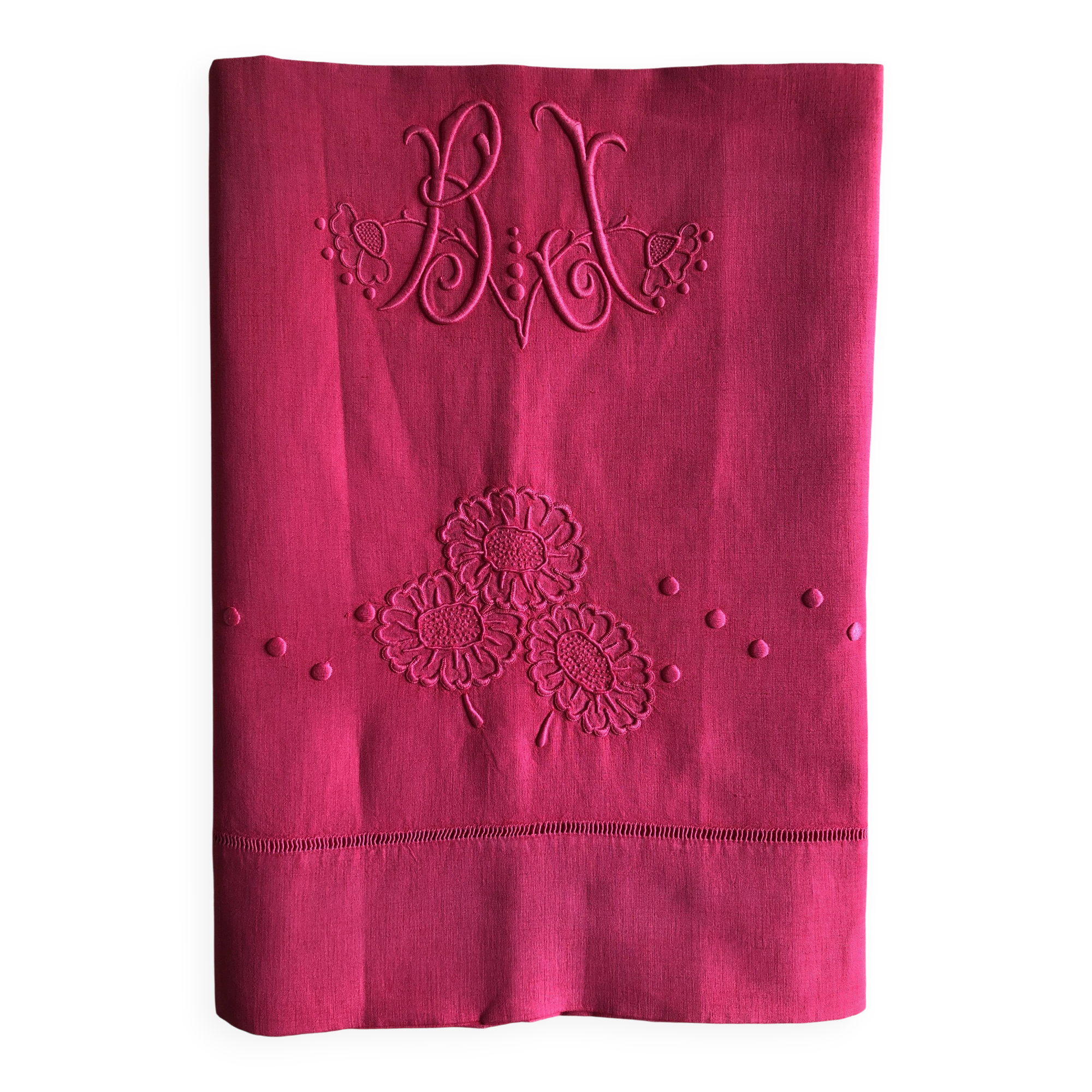 Antique Linen and Cotton Sheet Dyed in Fuchsia