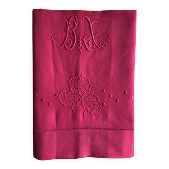 Drap Ancien En Lin Et Coton Teinté en  Fuchsia