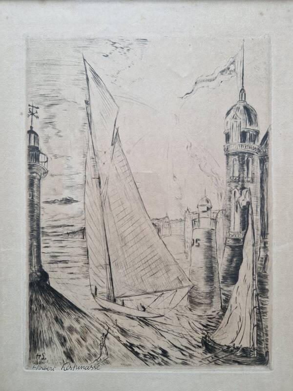 Herbert Lespinasse (1884-1972) - Engraving - The Departure of the Sailing Ship