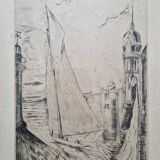 Herbert Lespinasse (1884-1972) - Engraving - The Departure of the Sailing Ship