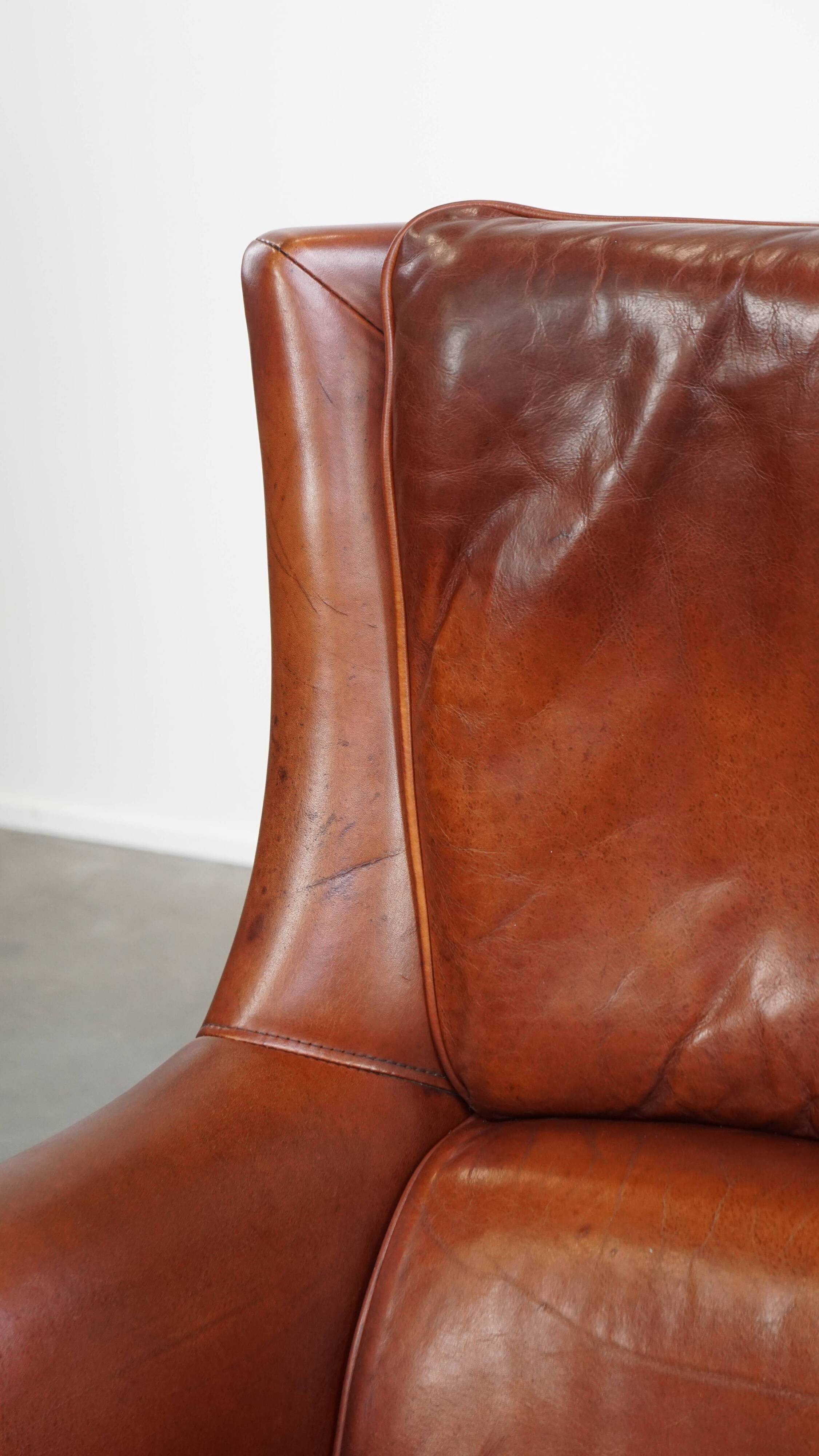 Armchair Made from Cognac-Colored Cowhide Leather