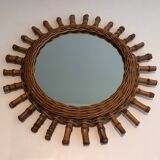 Round rattan mirror