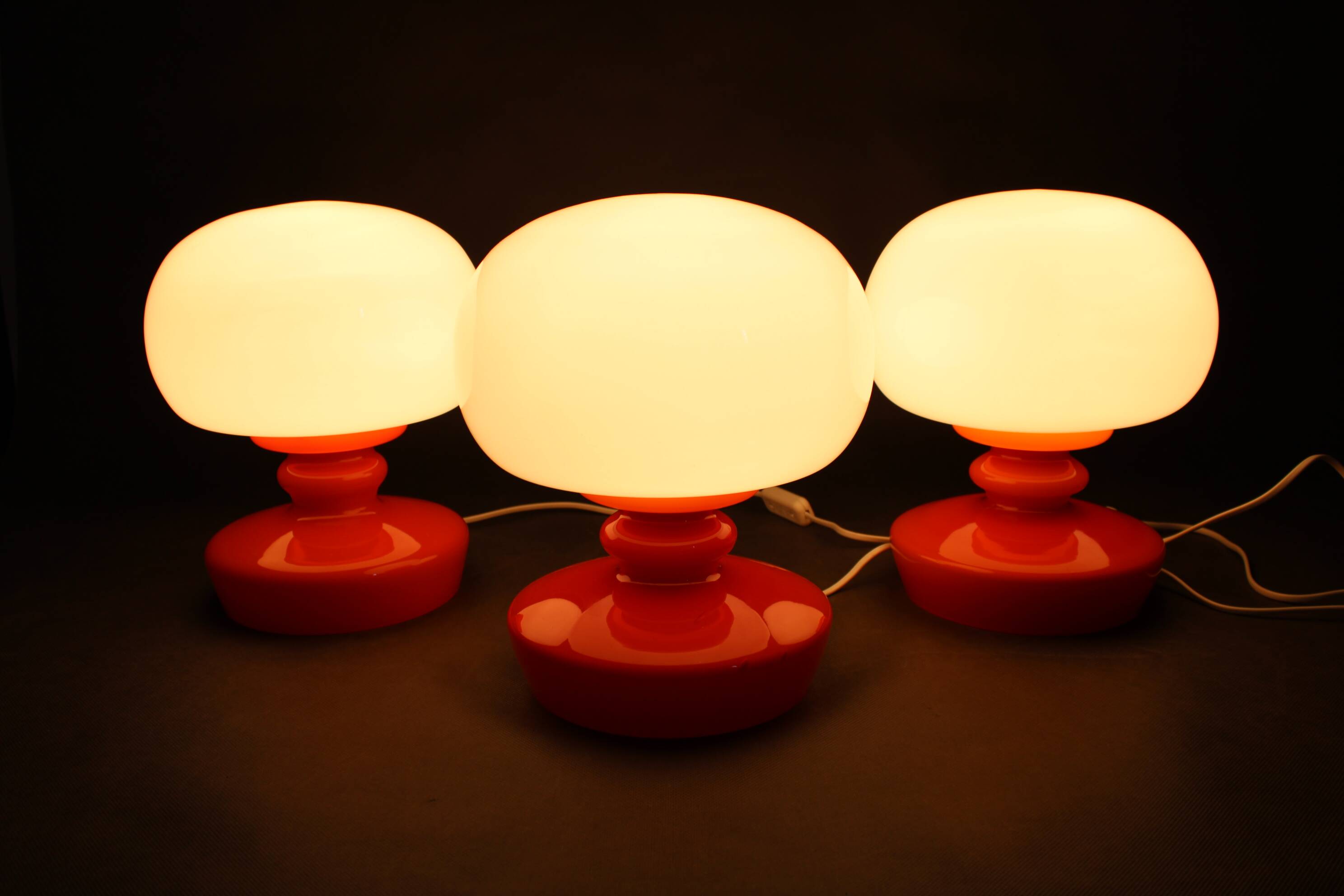 1970s Set of Three Stepan Tabery Opaline Glass Table Lamps, Czechoslovakia
