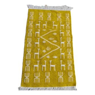 Tapis kilim jaune et blanc tissé main en laine naturelle