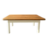 Restored antique coffee table – Natural oak and cream legs