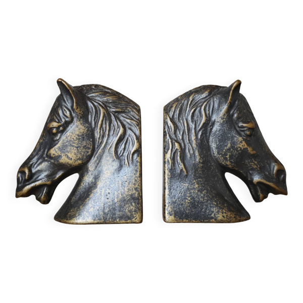 Paire de serre-livres en bronze – Chevaux Art déco