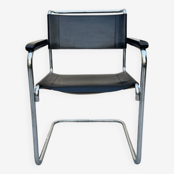 S34 Chair in Black Leather and Chrome by Mart Stam for Thonet