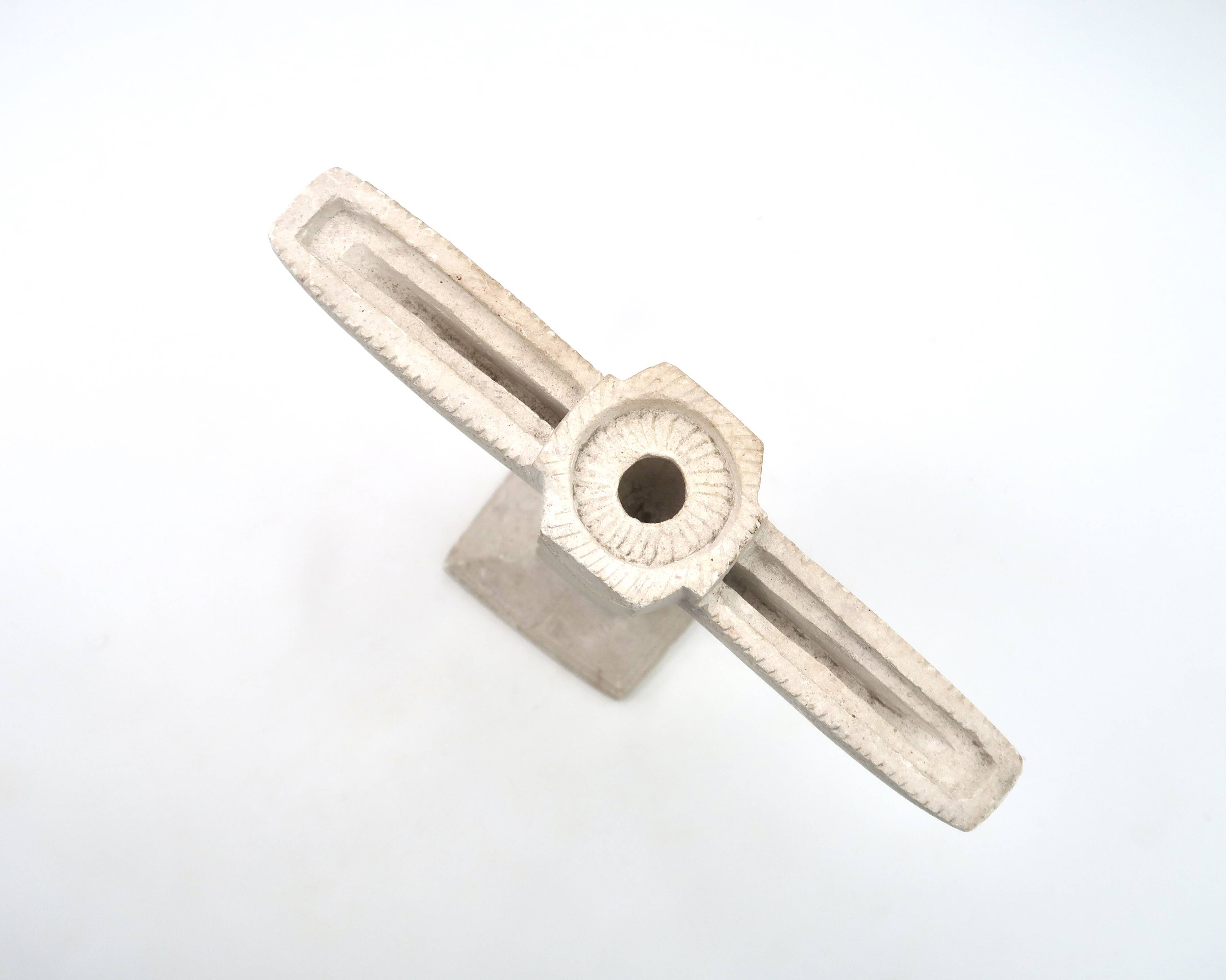 Moroccan candle holder in carved white beige stone, 1970s.