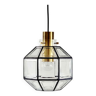 Large Mid-Century Octagonal Iron &amp; Clear Glass Ceiling Light from Limburg, Germany, 1960s