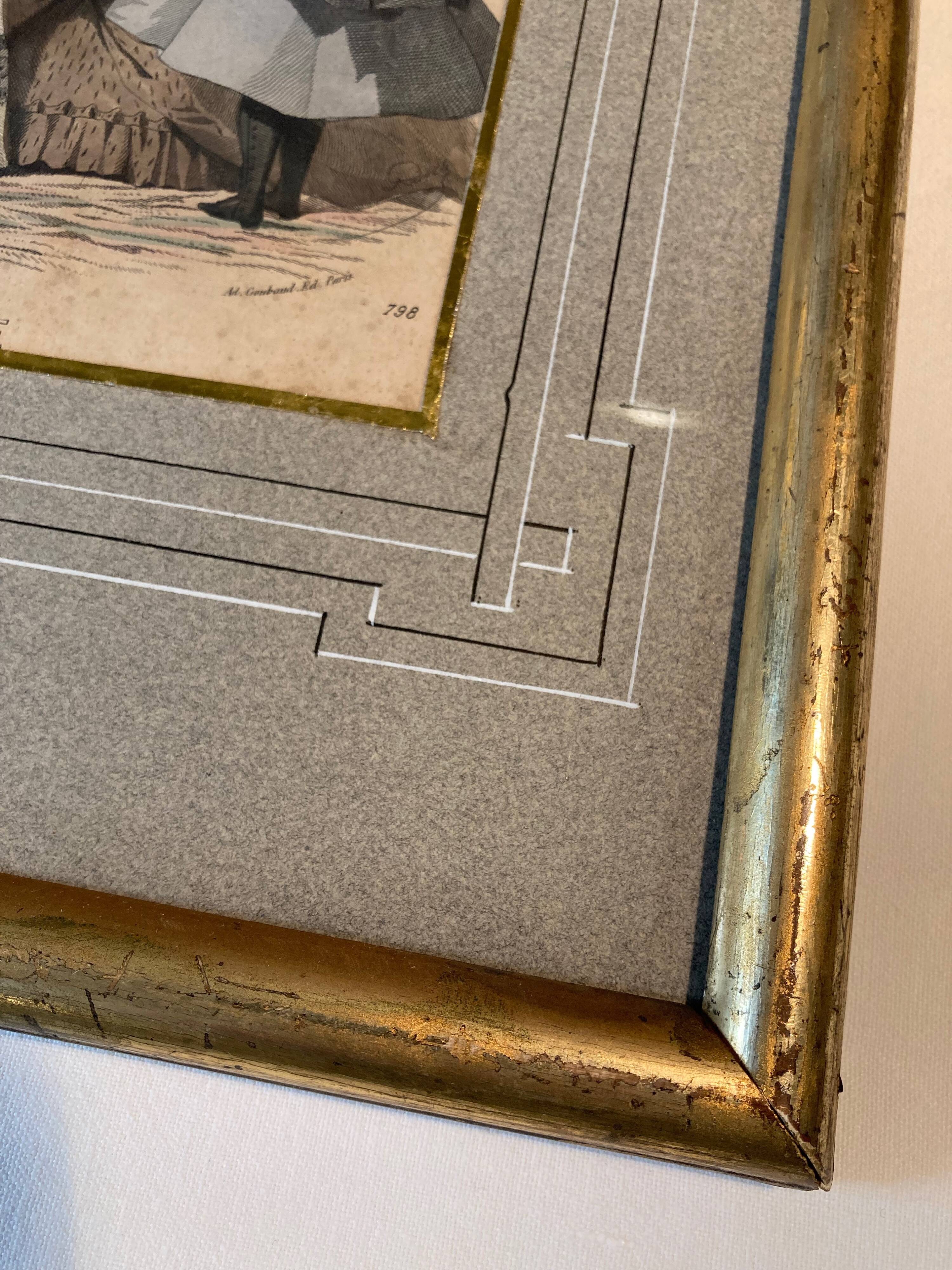 Old frame with illustrated page from the newspaper "Moniteur de la mode", Paris, late 19th century