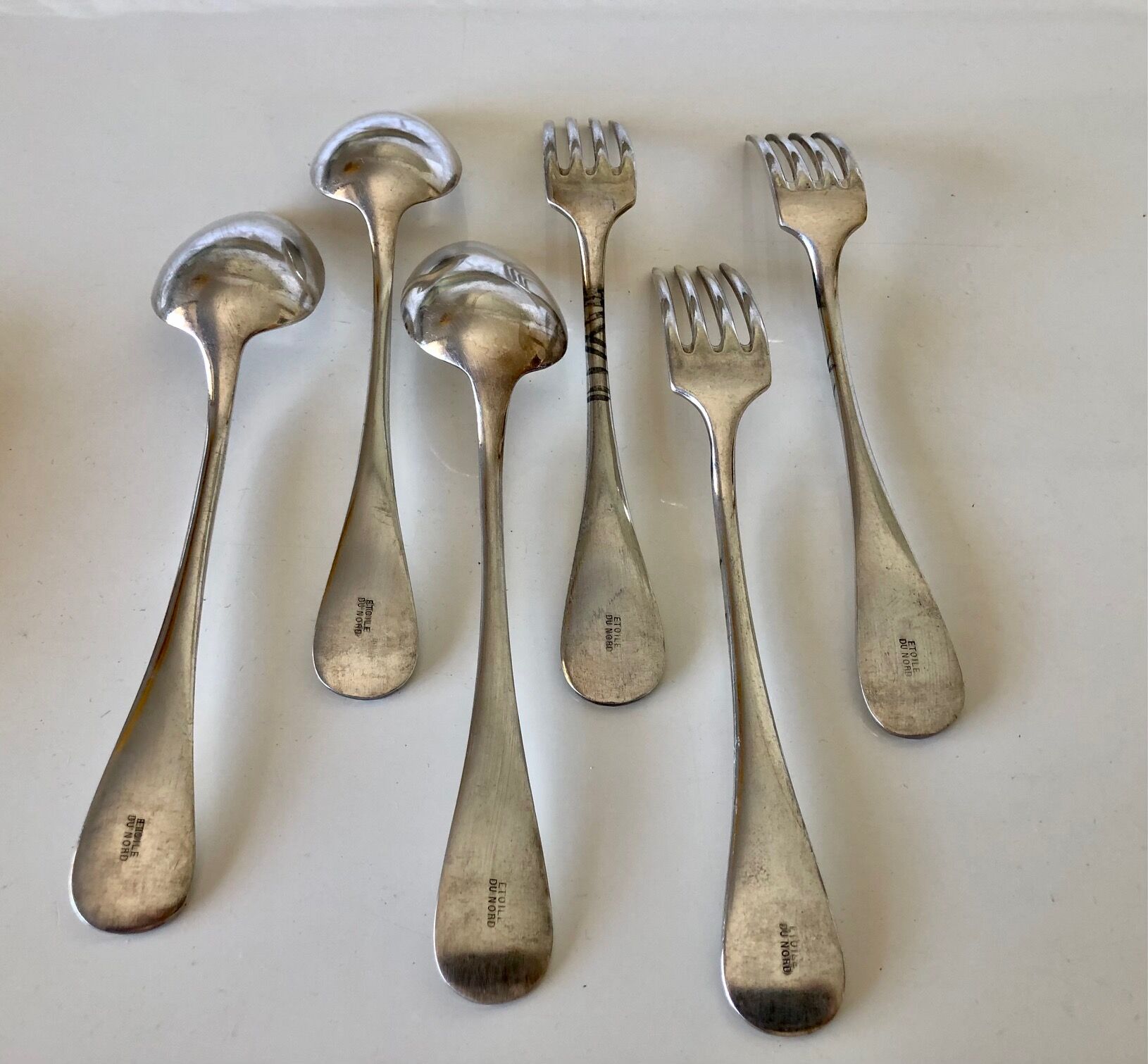 Series of 6 cutlery silver metal North Star