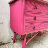 Vintage pink rattan chest of drawers