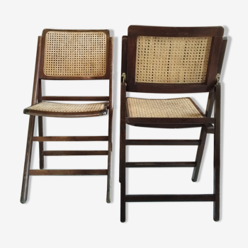 Pair of folding chairs wicker cané